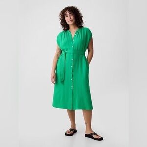 NEW GAP 100% Cotton Gauze Midi Shirt Dress Button Front Belt Sleeves Pockets XL